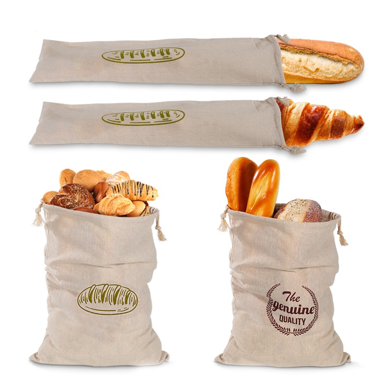 2pcs Large Hand-painted Bread Bags With Tomato & Baguette Design
